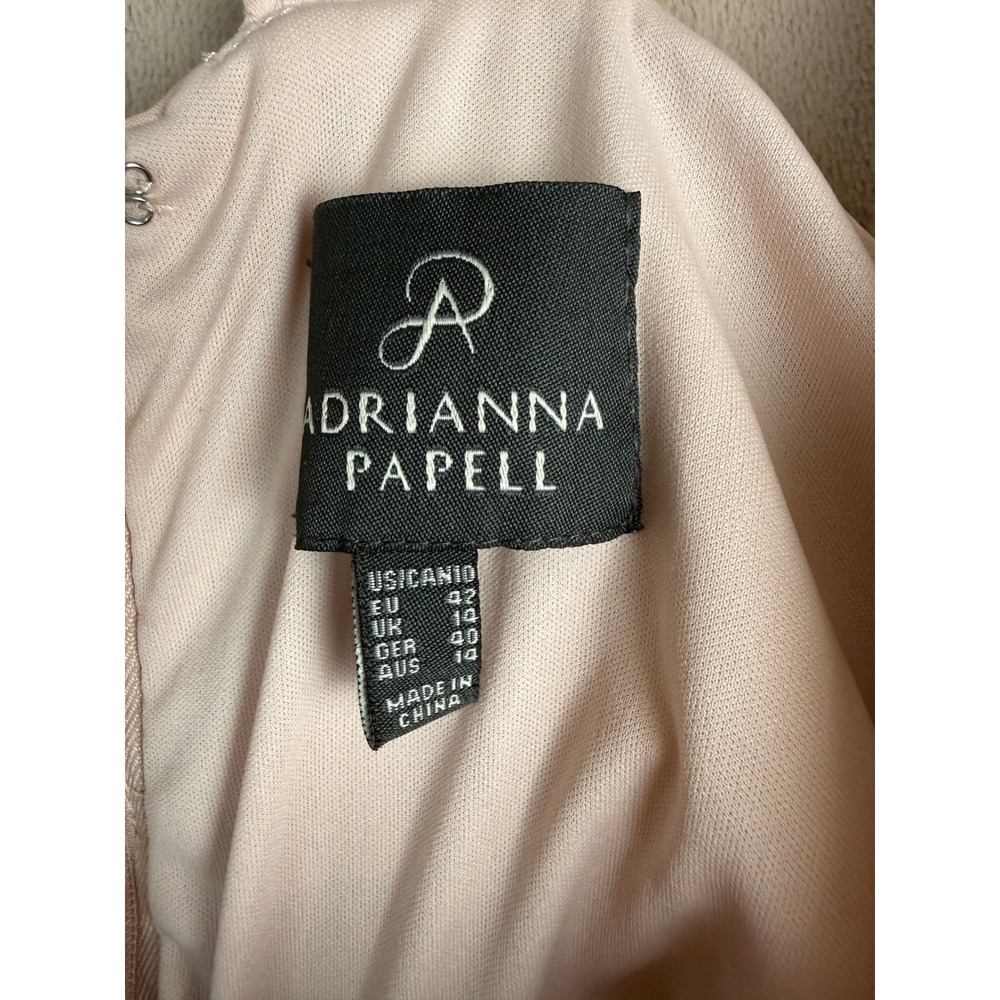 Adrianna Papell One Shoulder Chiffon Cocktail Dress Womens 10 Blush Pink Ruffle - Picture 2 of 10